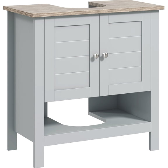 Under Sink Bathroom Cabinet, Gray Finish, Adjustable Shelf Included Box, With For Better Utilization