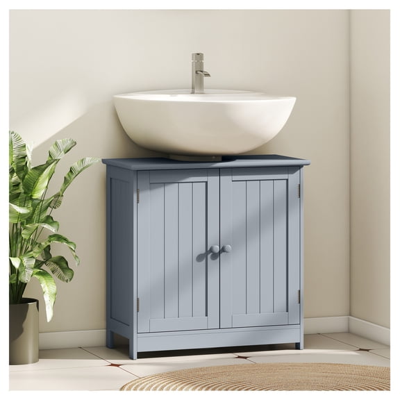 Under Sink Bathroom Cabinet, Pedestal Sink Organizer with Doors, 23.5" Gray Bathroom Storage