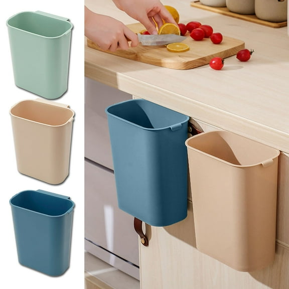 Under-Sink Hanging Trash Can, Slide-Cover Waste Basket for Kitchen Cabinet Door, Compact Plastic Garbage Bin