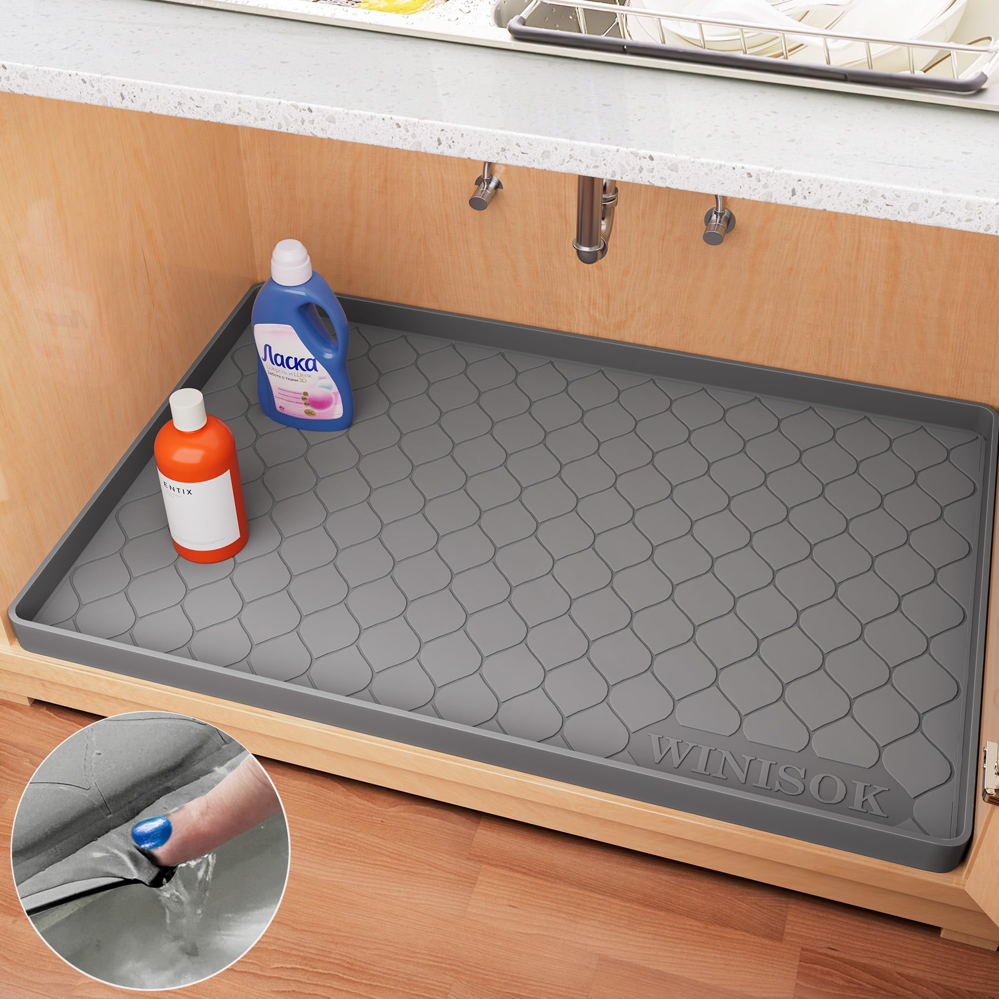 Under Sink Mat - 28" x 19" Waterproof Liner for Kitchen & Bathroom Cabinet, Shelf Protector ...