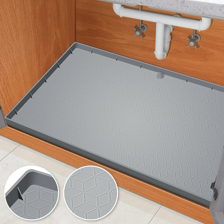Under Sink Mats for Kitchen Waterproof Mat with Sink Tray with Drain Hole  Grey