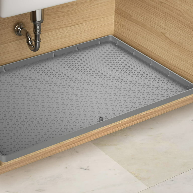 Hommii Waterproof Under Sink Mat for Kitchen - 34 x 22 Inches Adjustable Silicone Bathroom Sink Mat with Drain Hole, Under Sink Drip Tray for