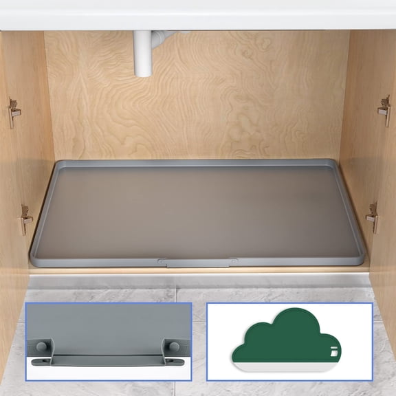 Under Sink Mat, 34" x 22" Upgraded Drainage Design Under Sink Mats for Kitchen Waterproof, Hold up to 3.3 Gallons Liquid (Gray)