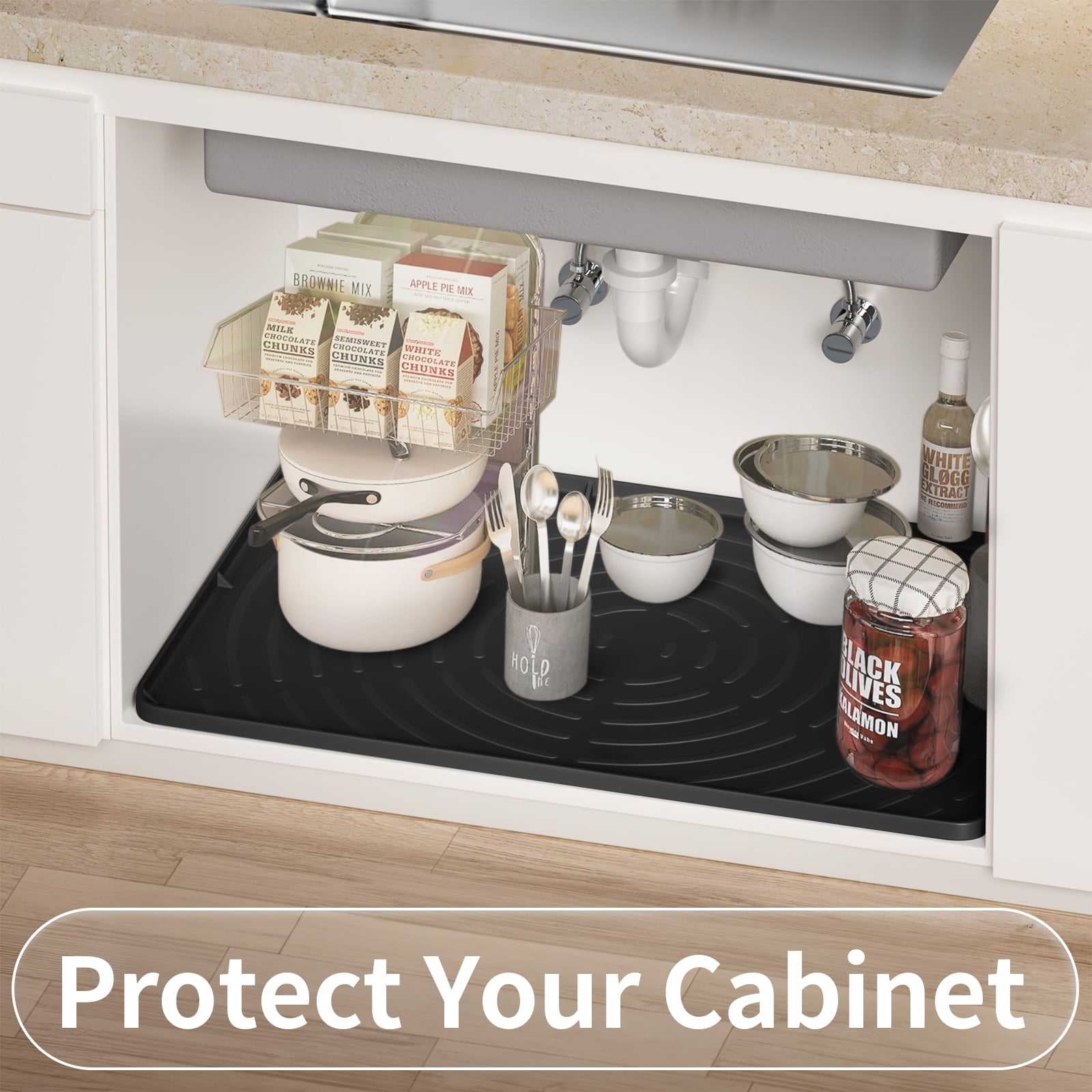 Under Sink Mat for Kitchen, 34"x22" Under Sink Tray, Under Sink Shelf