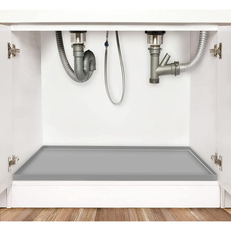  PoYang Under The Sink Mat: 28 x 22 Under Kitchen Sink Mat  Waterproof, Silicone Under Sink Tray, Under Sink Liner Cabinet Protector to  Prevent Water Drips, Leaks, Spills (Dark Grey): Home
