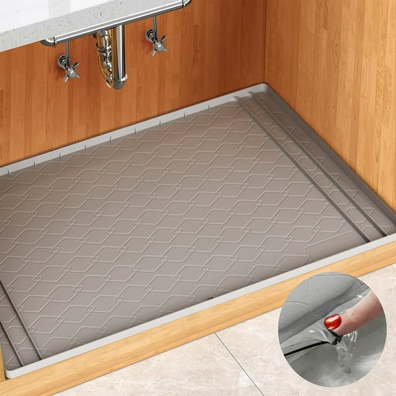 Under Sink Mat,Waterproof Kitchen Cabinet Mat(Light Gray)