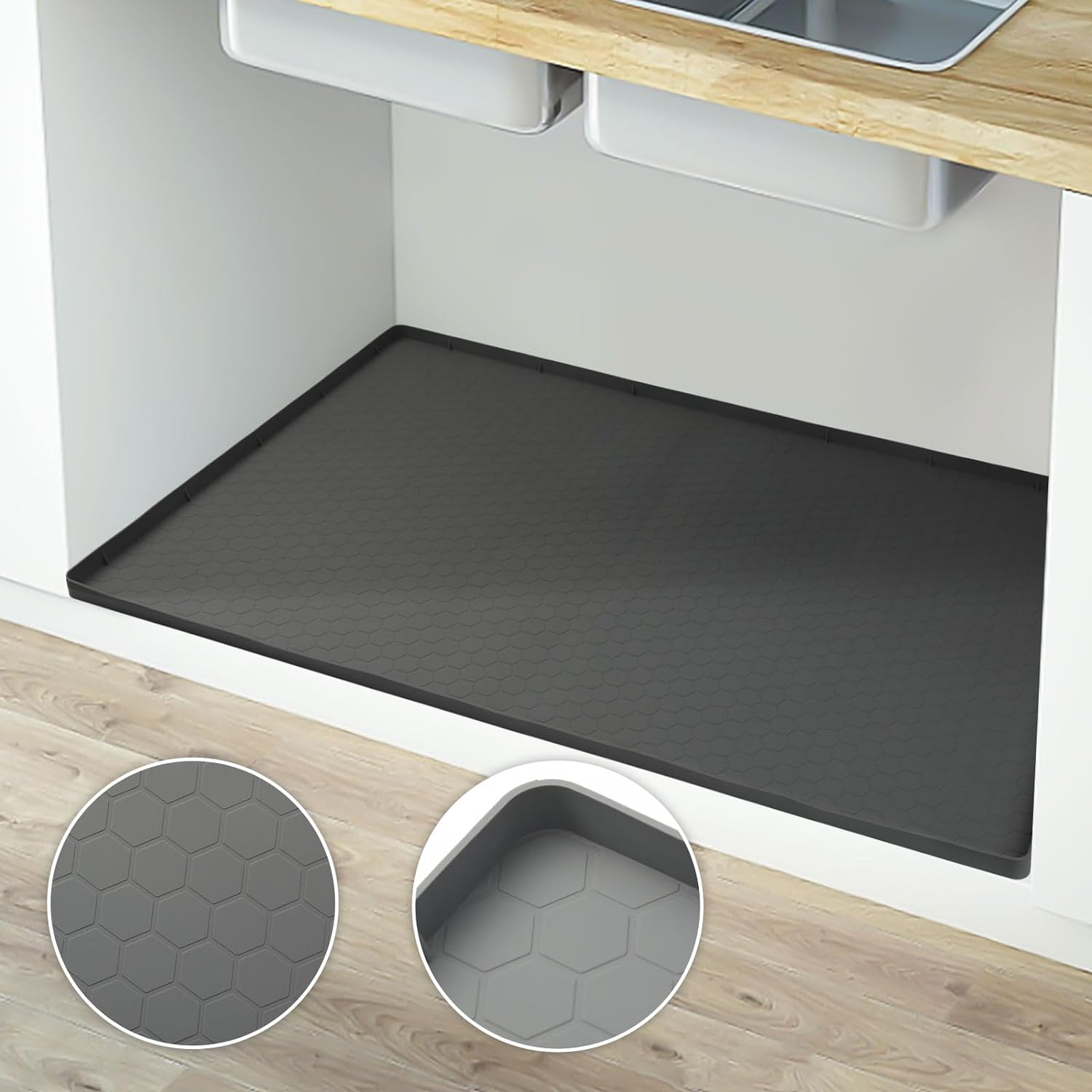 Under Sink Mats for Kitchen Waterproof, 34'' x 22'' Silicone Under Sink