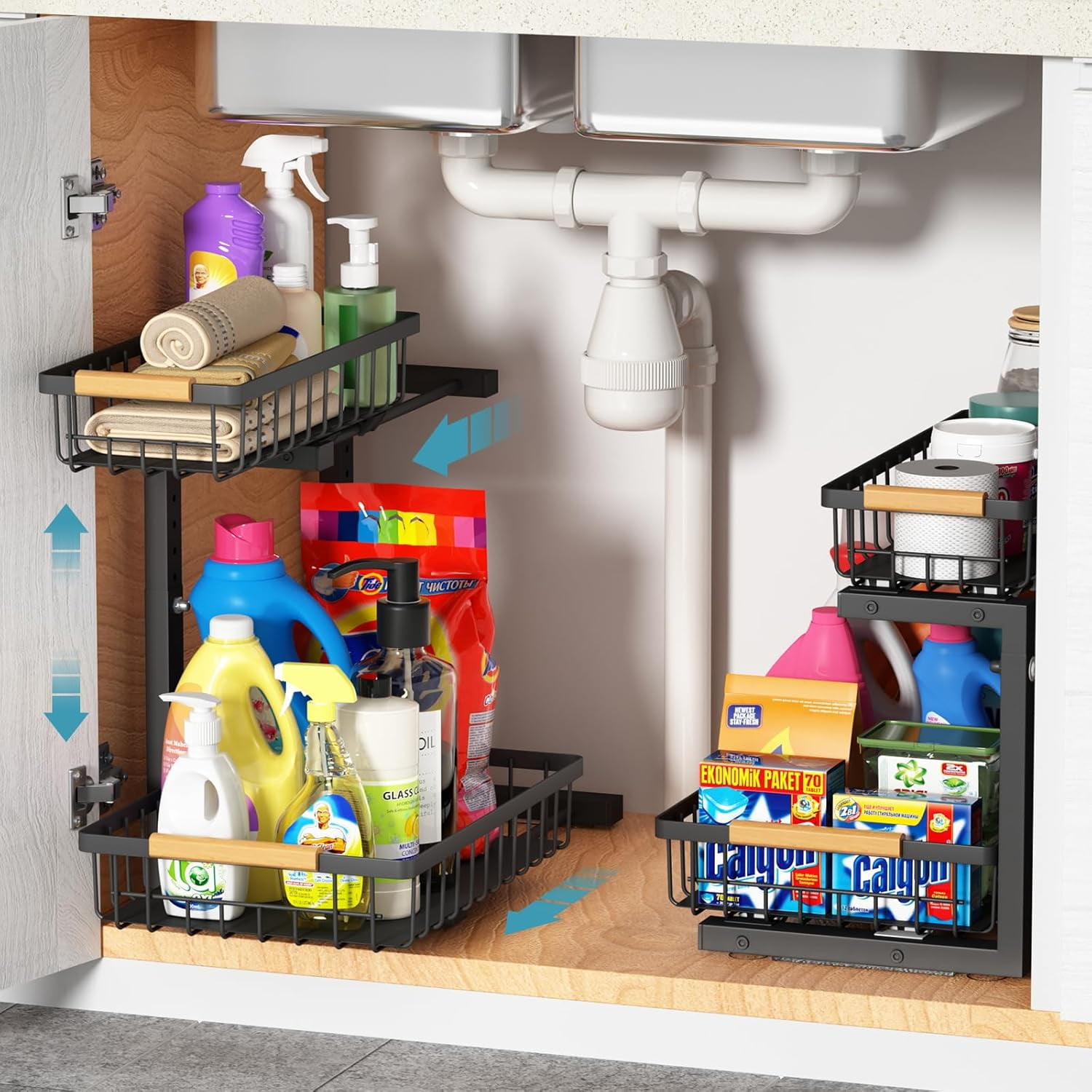 Black Metal 2-Tier Slide-Out Under Sink Organizer, 2 Pack