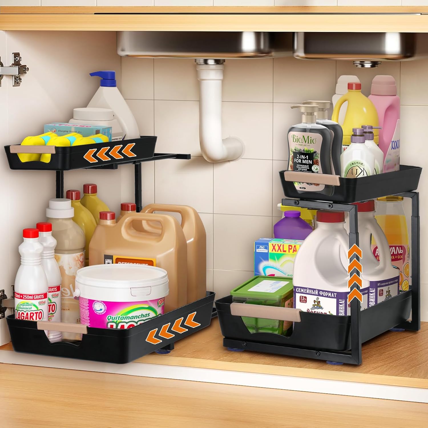 Under Sink Organizer 2 Pack, Lshape Pull Out Organizer Height