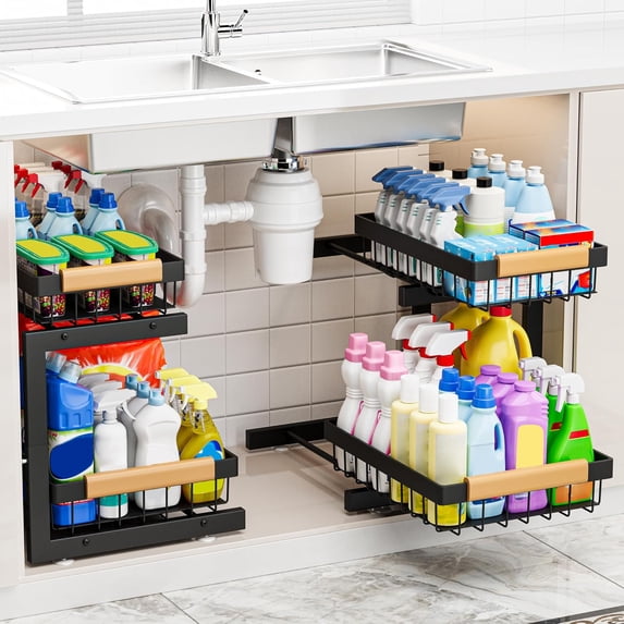 Under Sink Organizer, 2 Packs 2 Tier Expandable Height (11