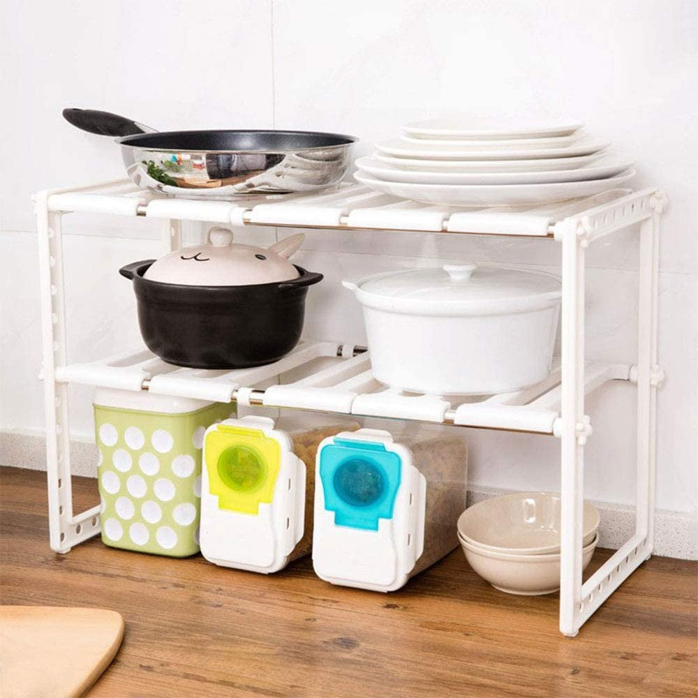 Under Sink Organizer,2 Tier Adjustable & Expandable Under Sink Shelf  Storage Rack Cabinet Kitchen Storage Shoe Rack for Kitchen, Bathroom and  Garden 