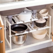 YEERSWAG  Expandable Under Sink Storage Organizer, 2-Tier Adjustable Kitchen Cabinet Shelf, Height & Length Extendable Rack for Kitchen Sink, Pantry, Bathroom, Cabinet Storage Organization