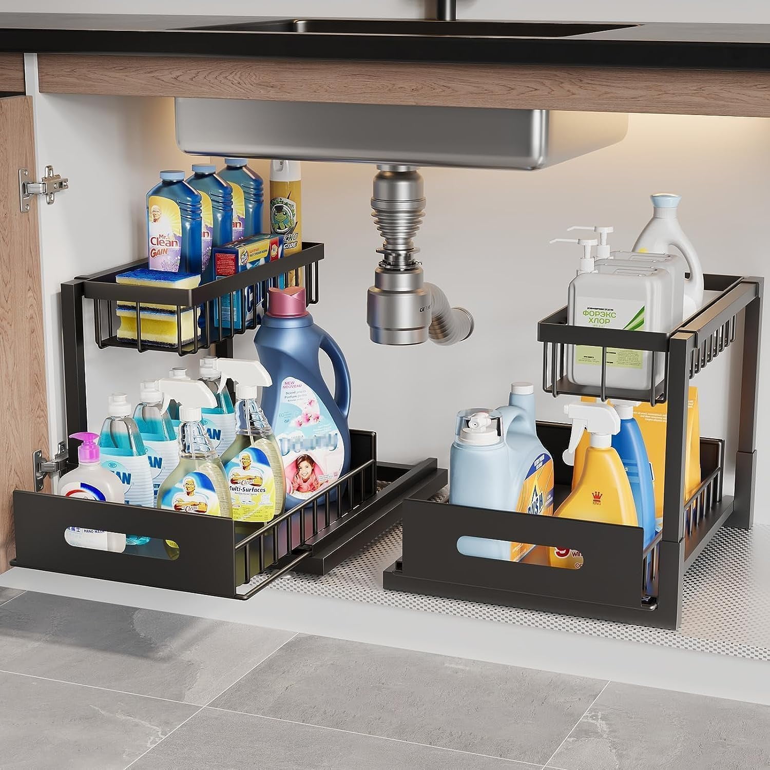 Under Sink Organizer, 2Tier Under Kitchen Bathroom Sink Organizers and