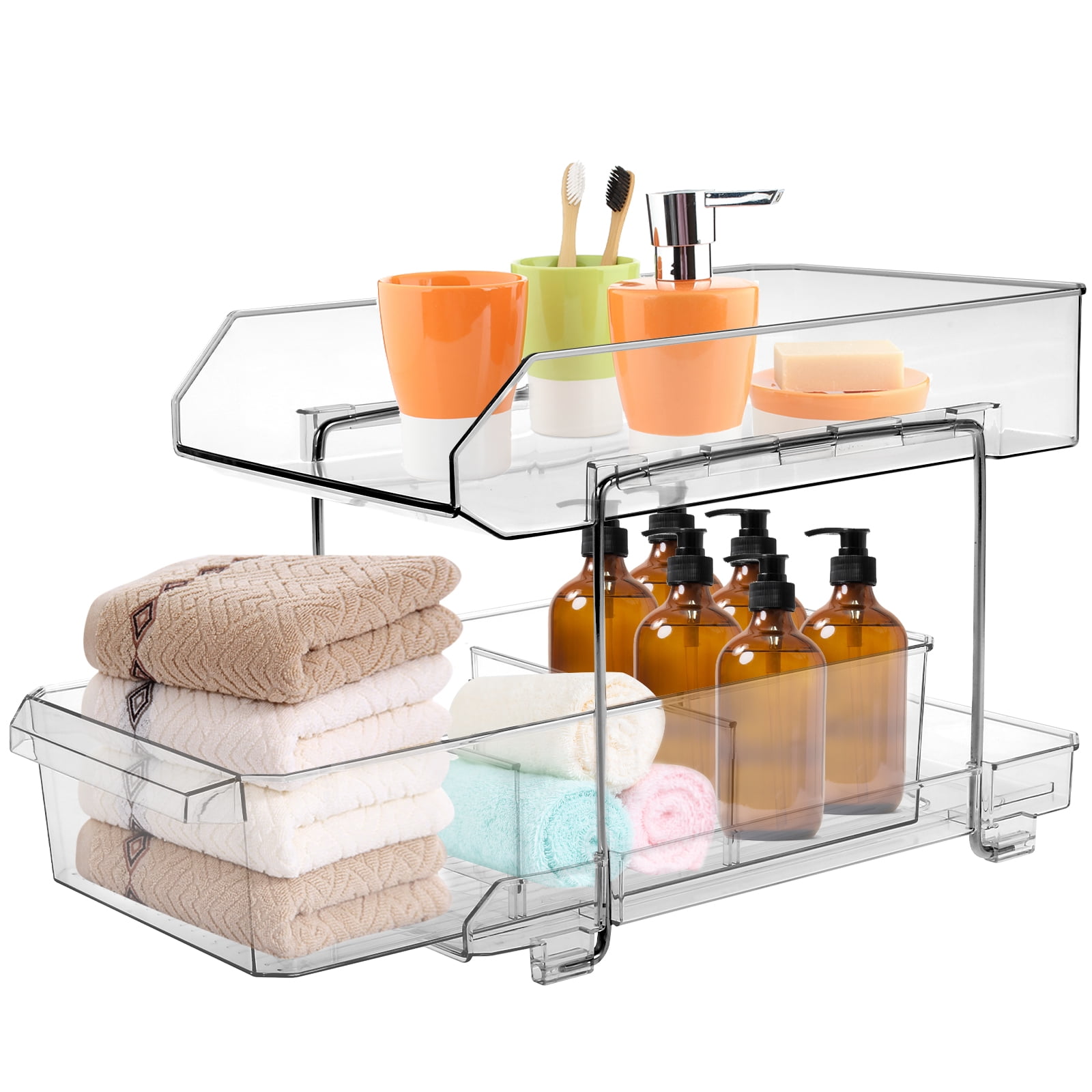 2 Tier Organizer With Clear Drawer Bins Great For Under Kitchen Sink,sy