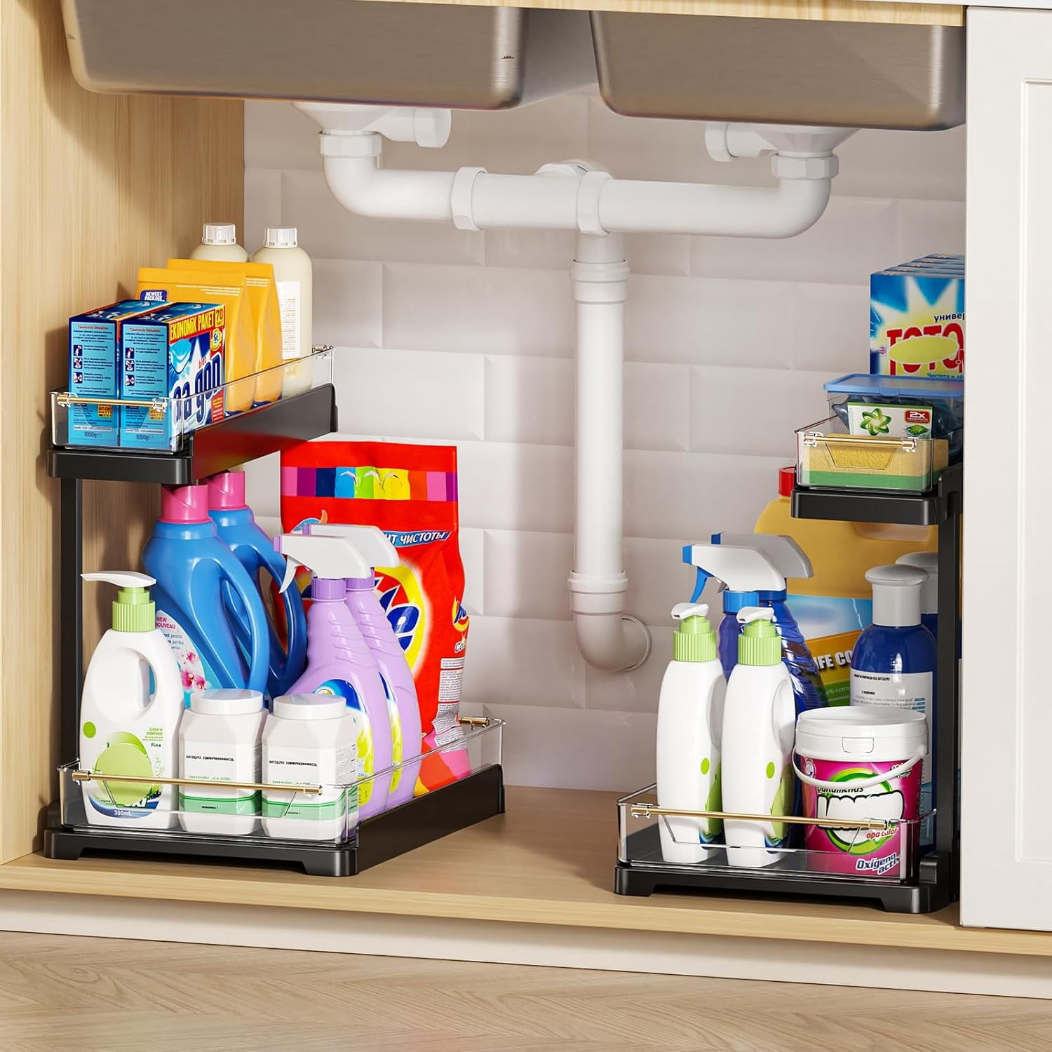 Under Sink Organizer, 2-Tier Metal Kitchen Under Sink Storage Shelf ...