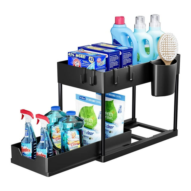 Under Sink Organizer 2 Tier, Sliding Under Bathroom Storage