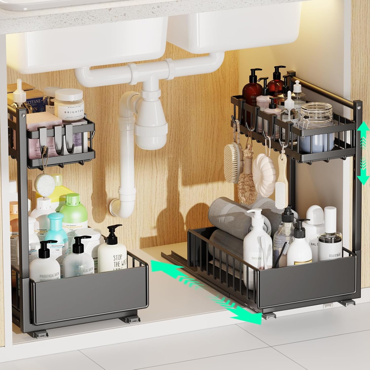 Under Sink Organizer And Storage, Height Adjustable Pull Out Cabinet ...