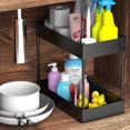 thumbnail image 1 of Under Sink Organizer, Under Bathroom Sink Storage 2 Tier Organizer Bath Collection Baskets With Hooks, Black Under Sink Shelf Organizer Rack, Multi-Purpose Under Sink Storage For Bathroom Kitchen, 1 of 6