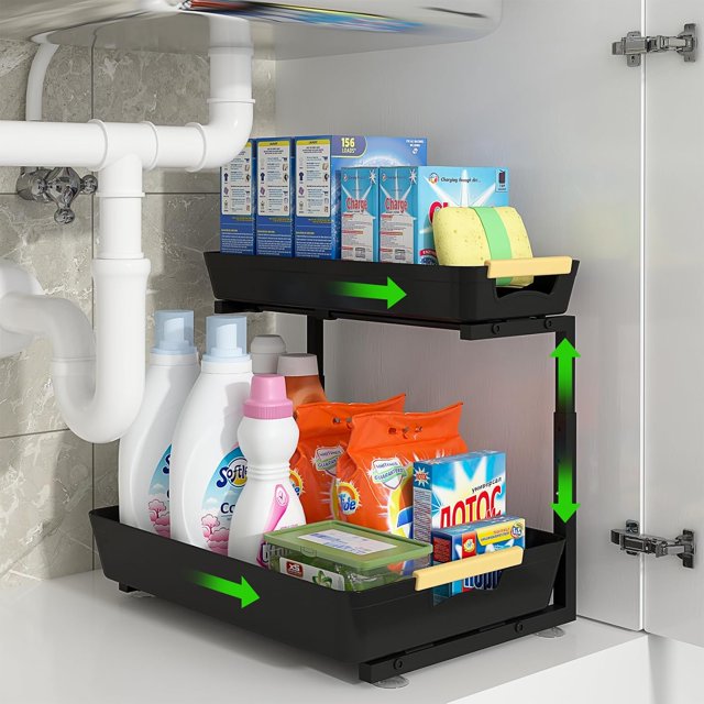 Under Sink Organizer, LShape Pull Out Organizer Adjustable