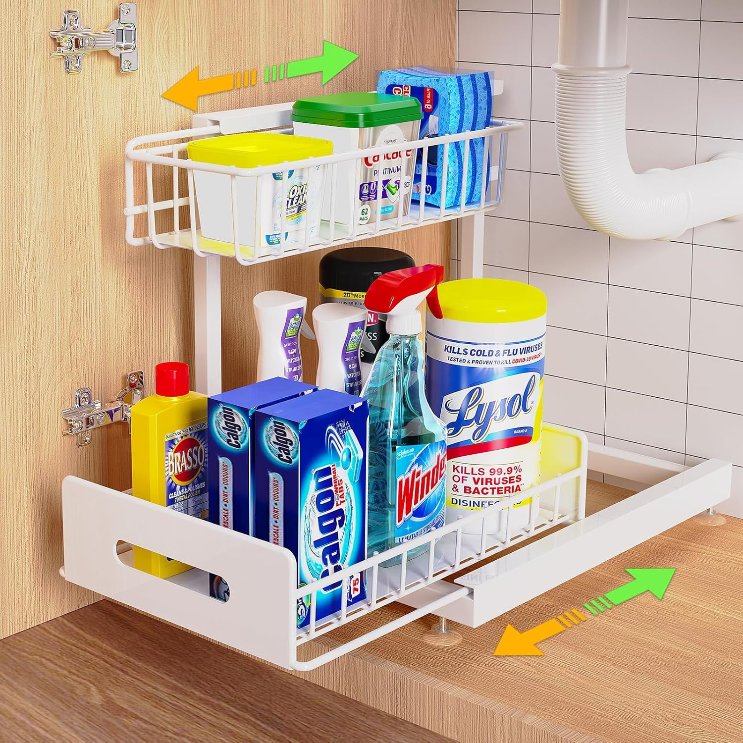 Under Sink Organizer,Pull Out Organizer 2 Tier Slide Out Sink