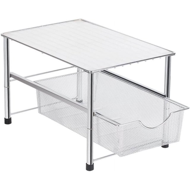 Under Sink Organizer, Sliding Mesh Basket Organizer Drawer Chrome