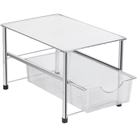 Under Sink Organizer, Sliding Mesh Basket Organizer Drawer Chrome