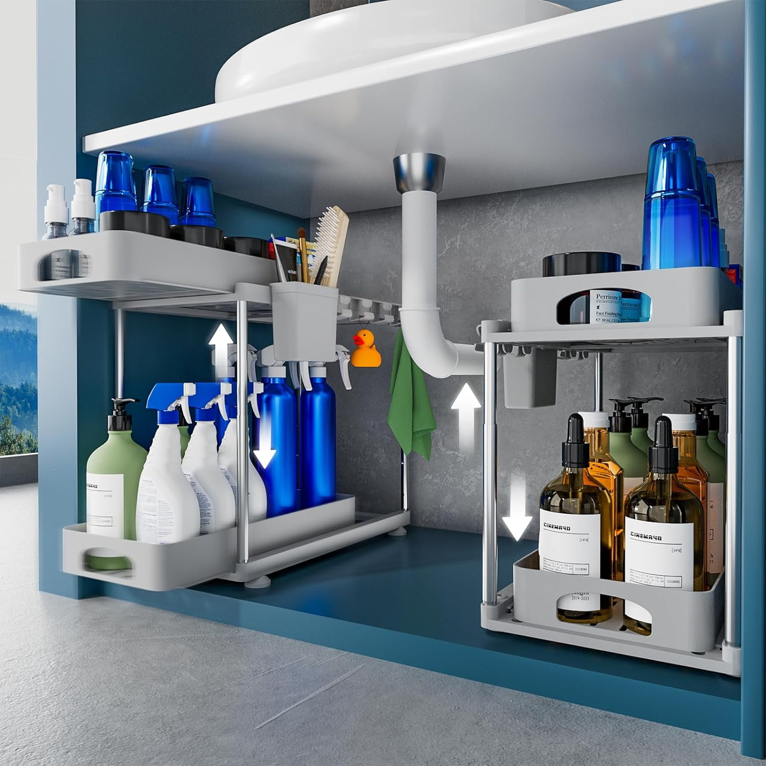 Under Sink Organizers and Storage, 2 Pack Under Kitchen Bathroom Sink