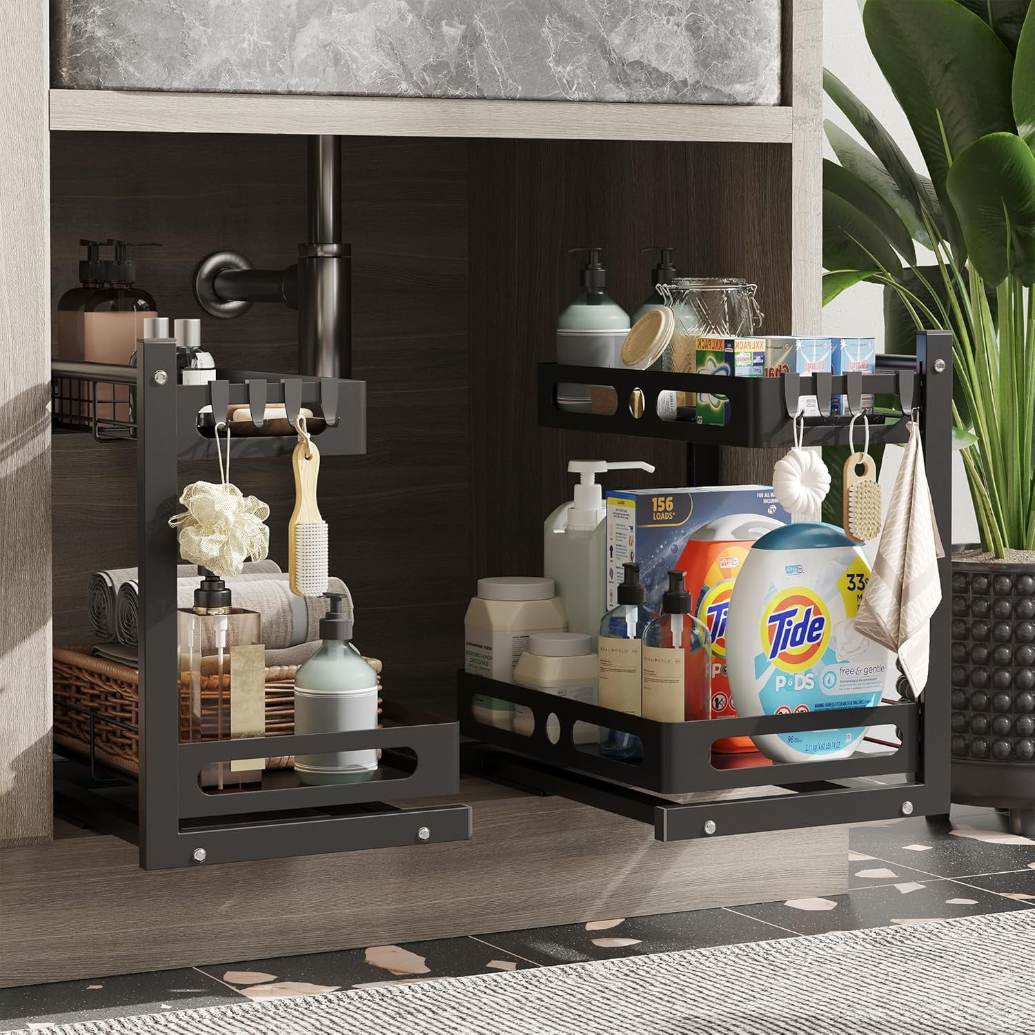 Under Sink Organizers and Storage, 2 Pack Metal Pull Out Under