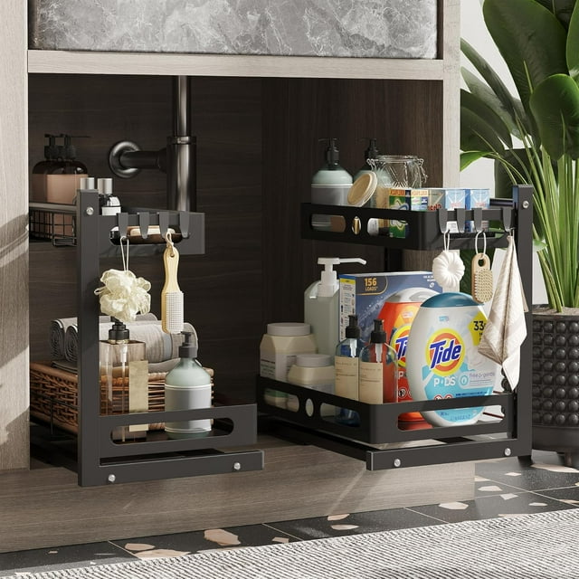 Under Sink Organizers and Storage, 2 Pack Metal Pull Out Under