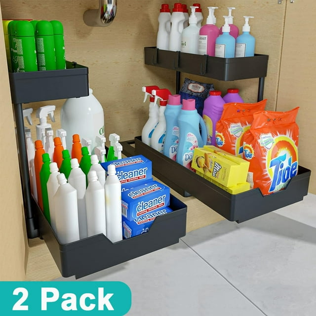 Under Sink Organizers and Storage 2 Packs, 2 Tier Pull Out Cabinet ...