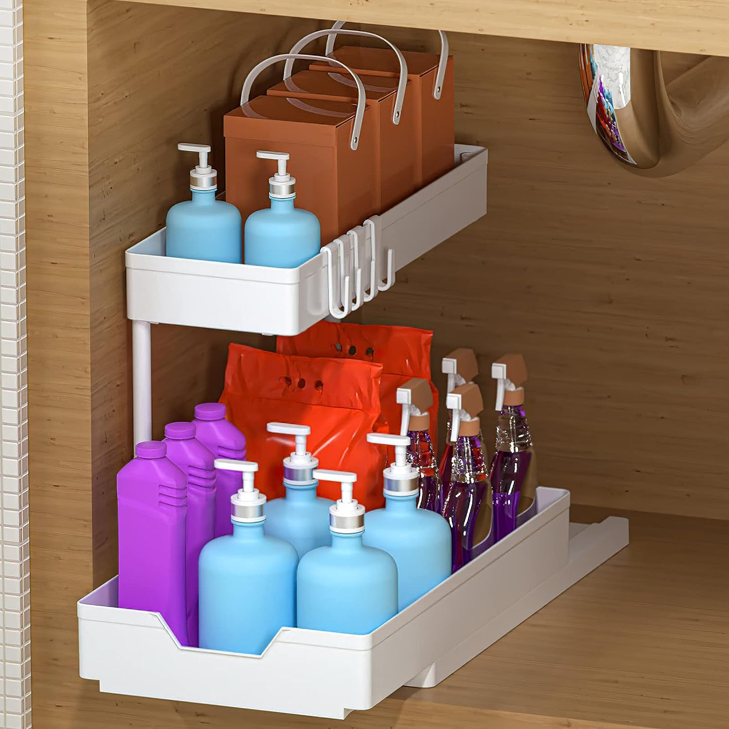 Under Sink Organizers and Storage, LShape Kitchen Organization, 2Tier