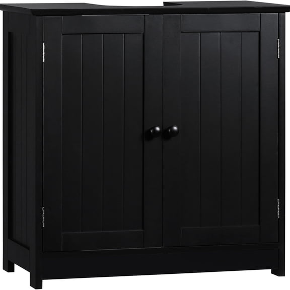 Under Sink Pedestal Storage Cabinet in Black with Wet - Proof Double - Door Design