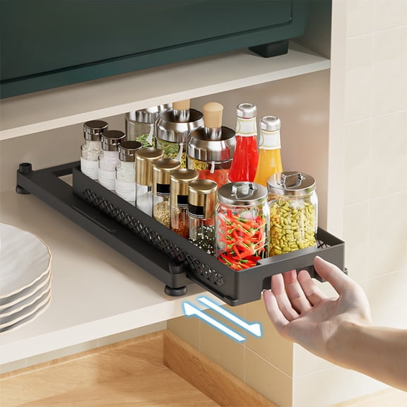 Under-Sink Slide Shelf (15.75"×8.07"×2.05")​​, Pull-Out Cabinet Organizer - Single Tier Ventilated Storage for Kitchen Bathroom Organization