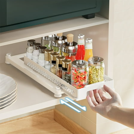 Under-Sink Slide Shelf (15.75"×8.07"×2.05")​​, Pull-Out Cabinet Organizer - Single Tier Ventilated Storage for Kitchen Bathroom Organization