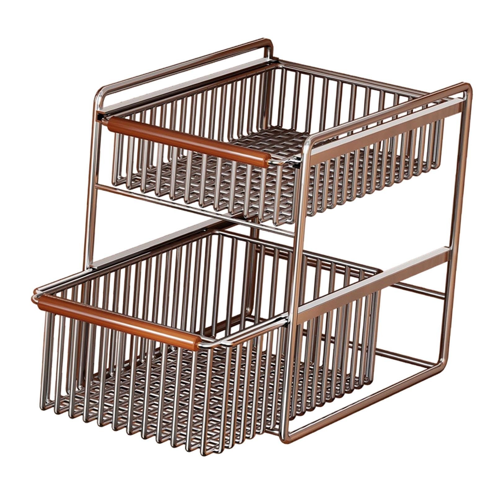 Under Sink Storage Basket Cabinet Organizer Holder Rack 2 Tier Pull Out Design for Kitchen Bathroom Cupboard