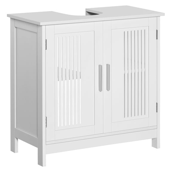 Under Sink Storage Cabinet Bathroom, White Pedestal Vanity Organizer with Adjustable Shelf -