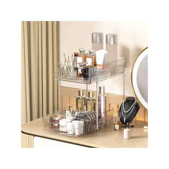 Under Sink Storage Rack, Pull-Out Stackable Organizer Cabinet for Kitchen Bathroom, Durable PET Plastic Space-Saving Solution