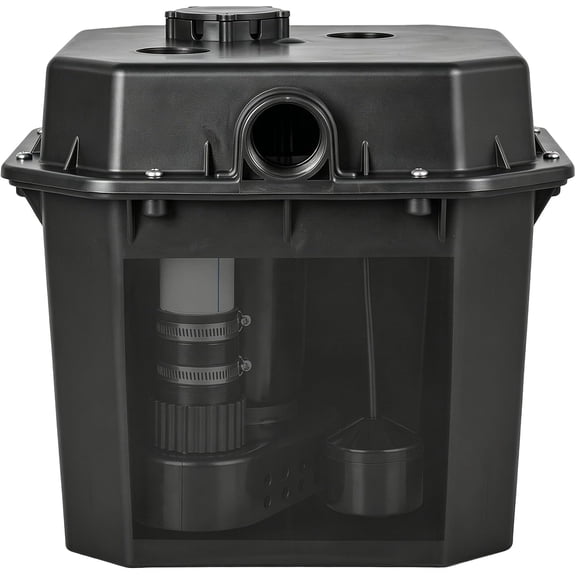 Under-Sink Utility Sink Pump System, 1/2HP, 3800 GPH, 28 ft H, 6 Gal Basin 115V Under-Sink Sump Pump System, Drain Pump w/ 1-1/2" NPT Outlet, Vertical Float Switch, for Basement Flooding/Laundry Room