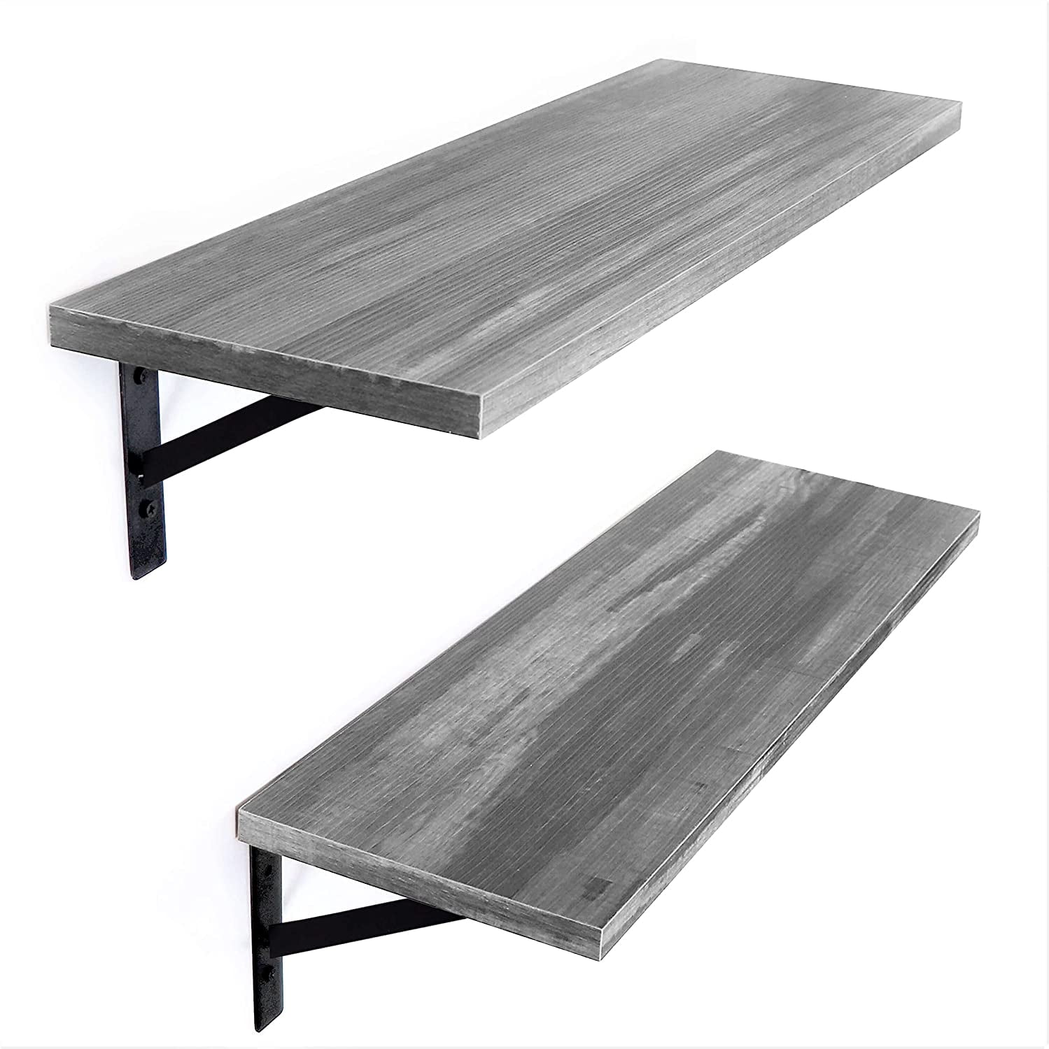 Under.Stated Floating Shelves, 24 Wall Mounted Hanging Shelf Set for Living Room, Office, Kitchen, Bathroom &, Perfect Home Room Wall Decor, Designed with Rustic Pattern  Rustic Grey