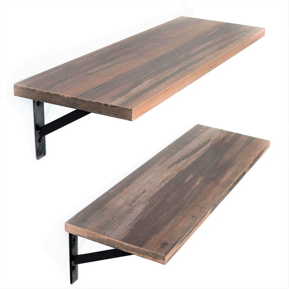 Under.Stated Floating Wall Shelves, 24” Wall Mounted Hanging Shelf Set for Living Room, Office, Kitchen, Bathroom &, Perfect Home Room Wall Decor, Designed with Rustic Pattern – Rustic Brown