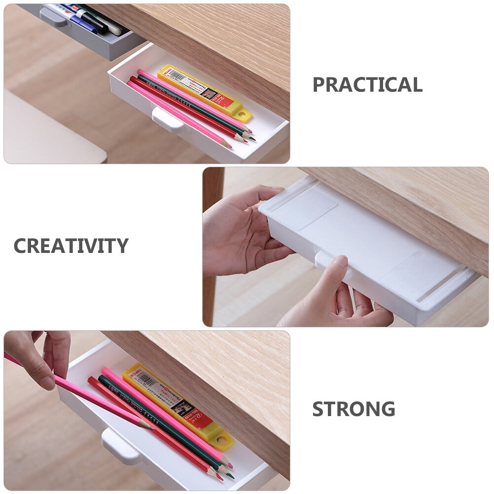 Under Table Drawer 3pcs Hidden Desk Pencil Organizer Pull-Out Under ...