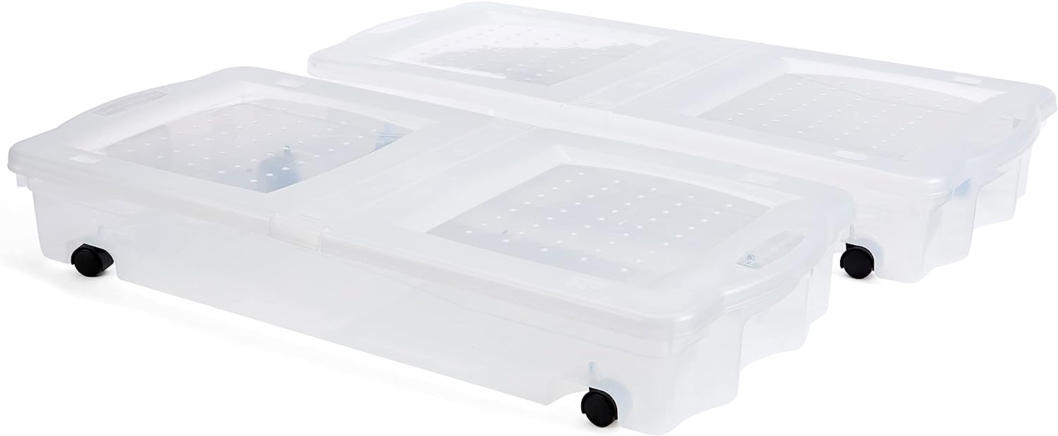 Under The Bed Wheeled Storage Box, 68 Qt, Pack Of 2, Plastic Containers