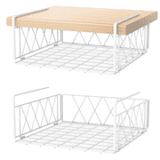 FULEADTURE Under The Cabinet Shelf Rack,Vertical Wire Rack for Hanging Storage Baskets with Liner,White (2 Pack)