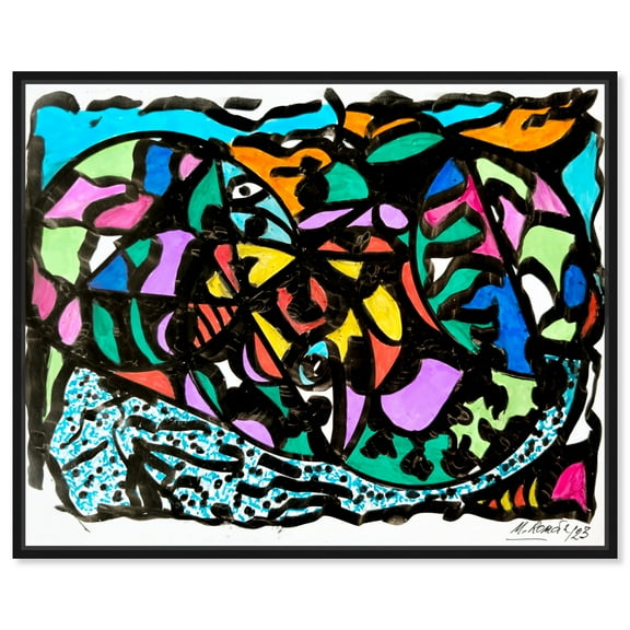 Under The Colored Sea Canvas Bright Colorful Abstract Wall Art by Art Remedy, Black Frame, 20" x 16"