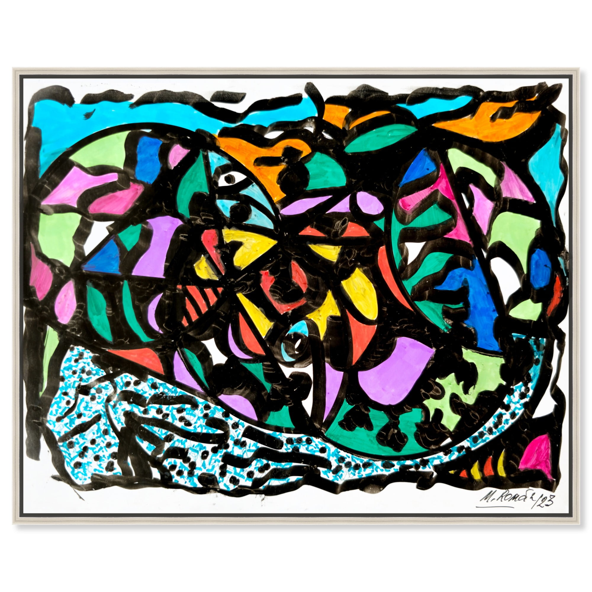 Colorful Abstract Canvas Art with Silver Frame, 30" x 24"