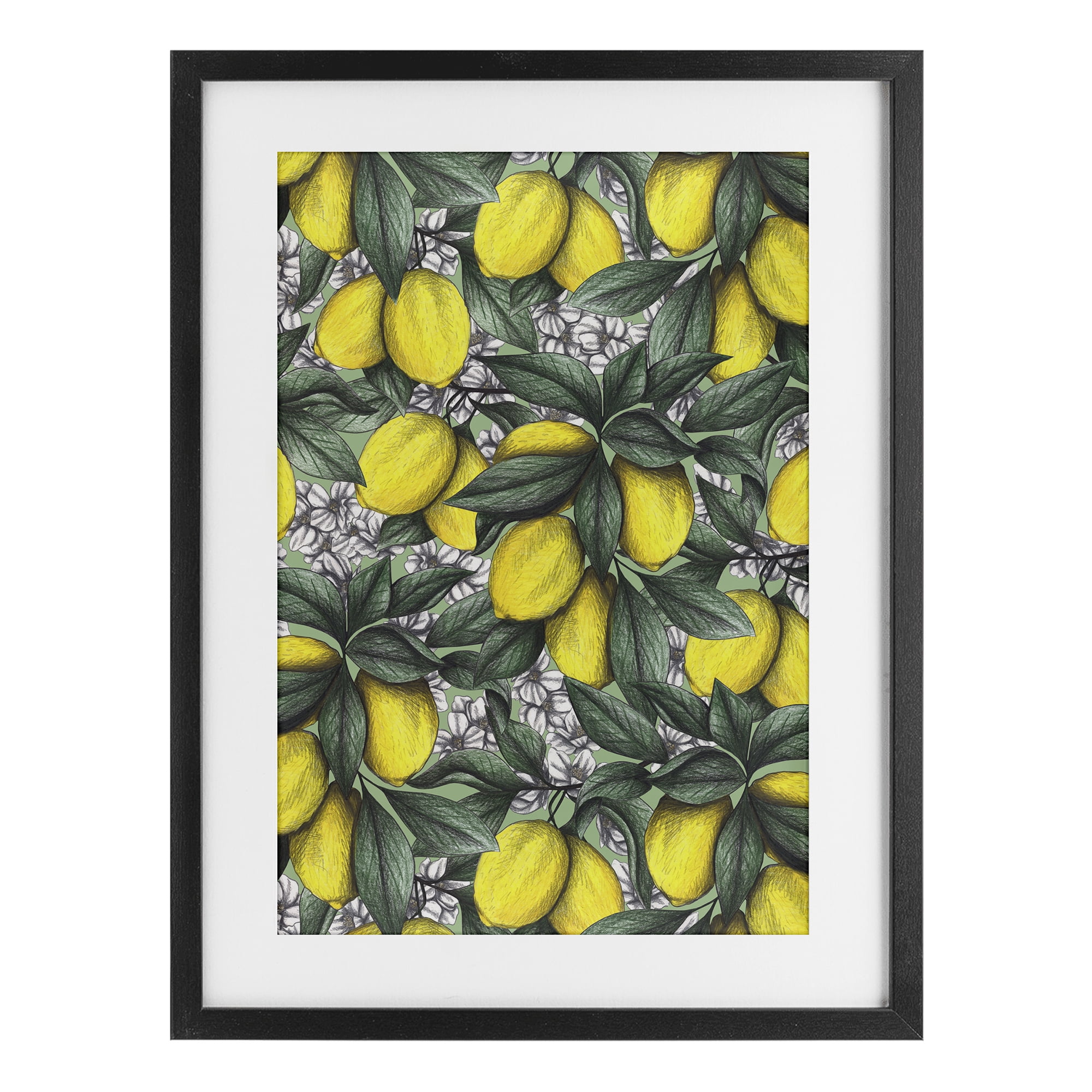 Under The Lemon Tree Black Framed Print Under Glass, design by Cecilia Battaini