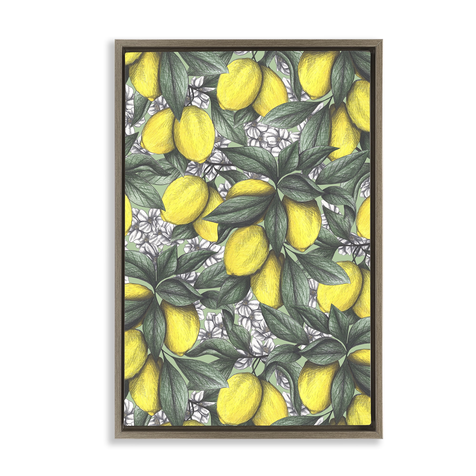 Under The Lemon Tree Brown Framed Floater Canvas Wall Art, design by Cecilia Battaini