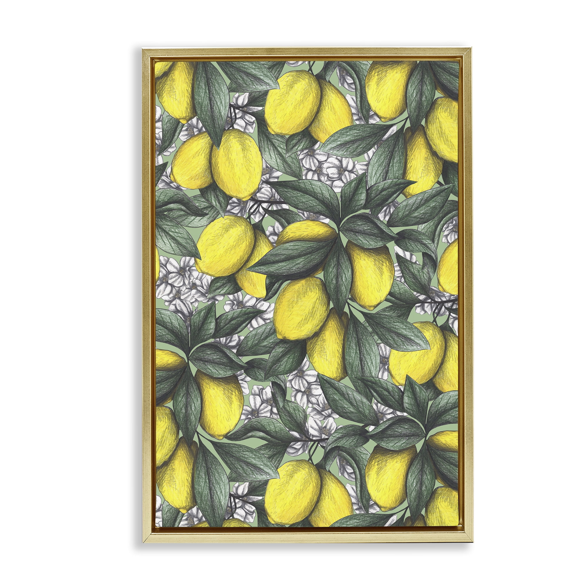 Under The Lemon Tree Gold Framed Floater Canvas Wall Art, design by Cecilia Battaini
