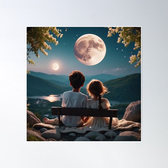 Under The Moonlight: A Cozy Evening For Two Poster Wall Art, Modern Wall Decor, 16x16 UNFRAMED
