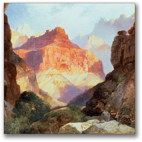 Thomas Moran 'Under The Red Wall' Giclee Canvas Art with Natural Wood Frame